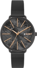 Dámské hodinky MINET PRAGUE Black Flower MESH MWL5161 + Dárek zdarma